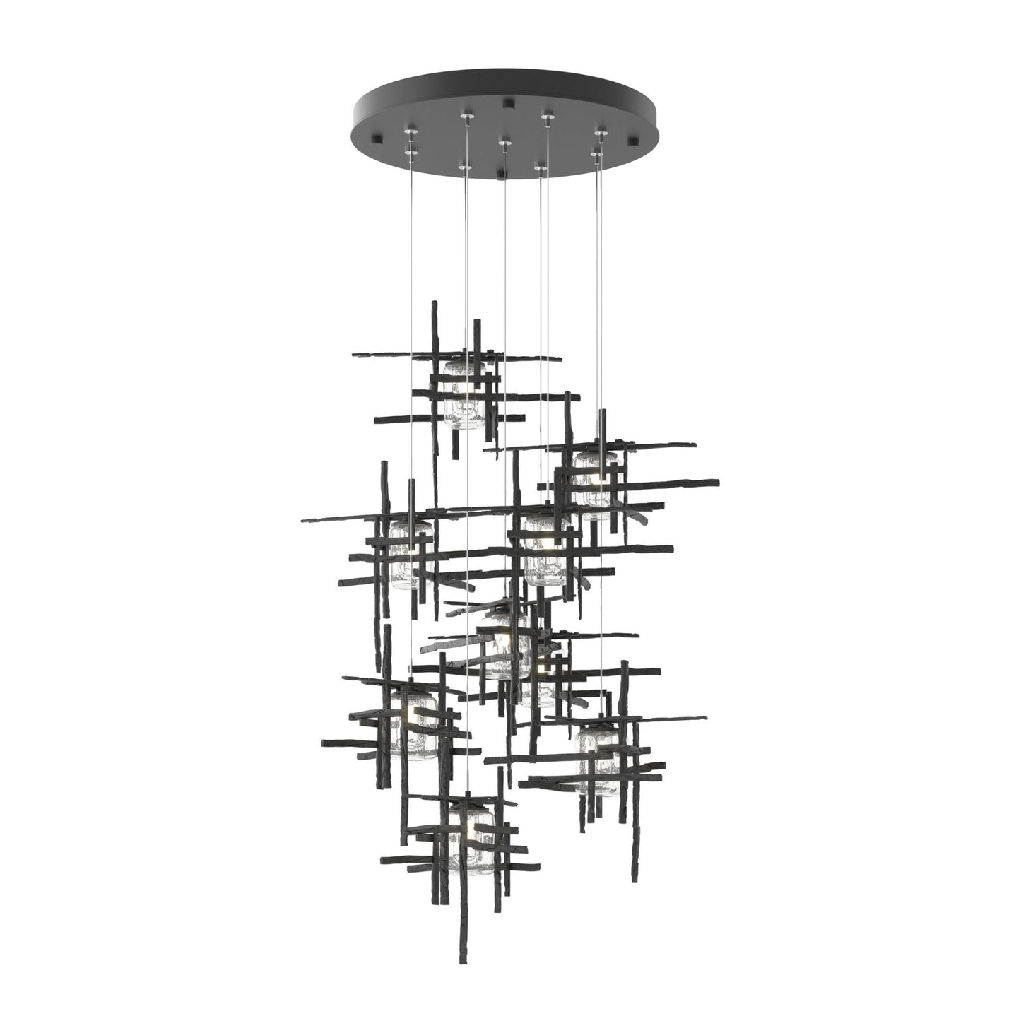 Tura 9-Light Seeded Glass Pendant 9-Light Seeded Clear Glass (II) in Black