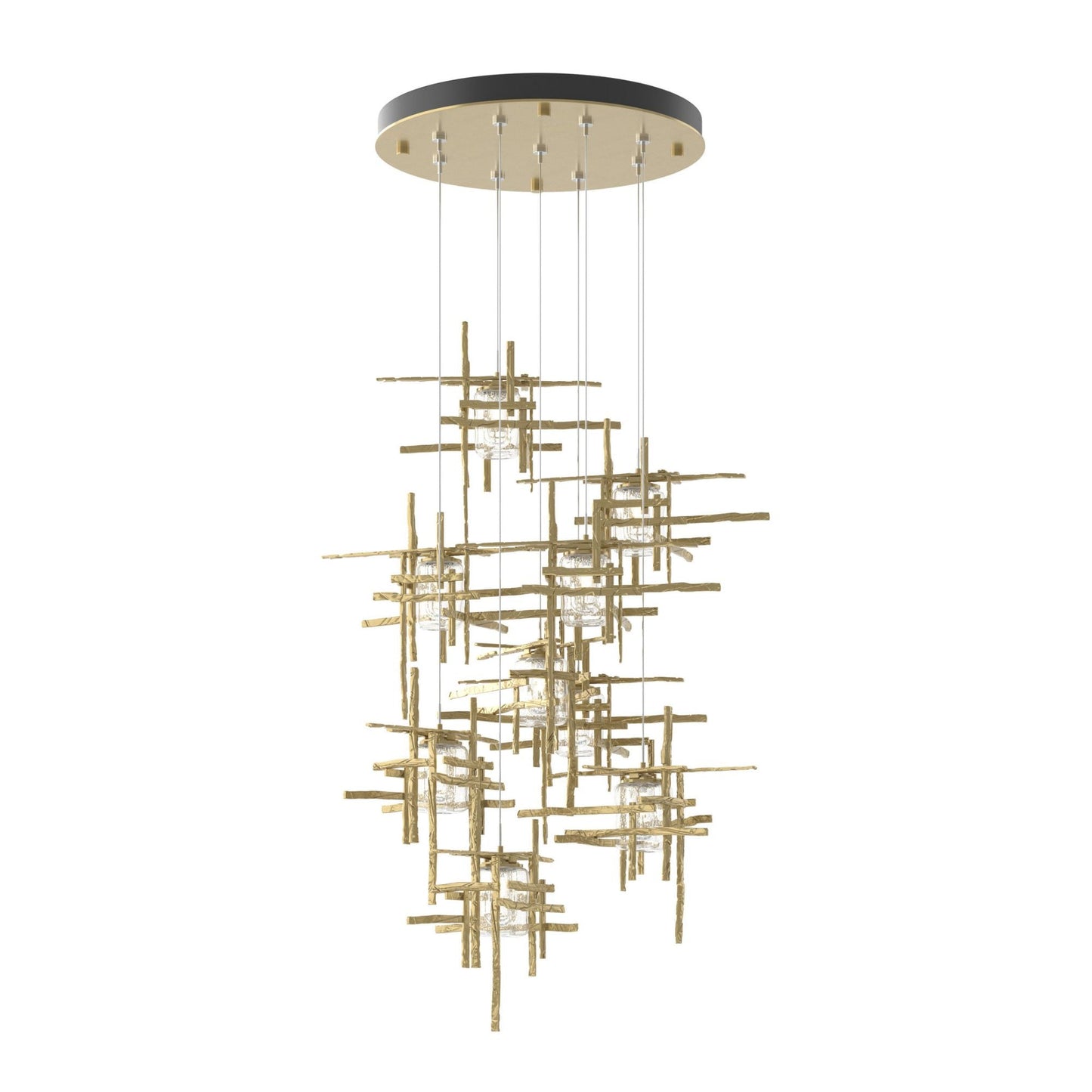Tura 9-Light Seeded Glass Pendant 9-Light Seeded Clear Glass (II) in Modern Brass