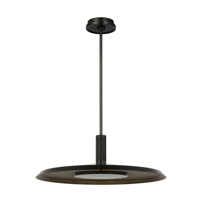 Saucer 1-Light LED Pendant in Dark Bronze with Darkened Brass
