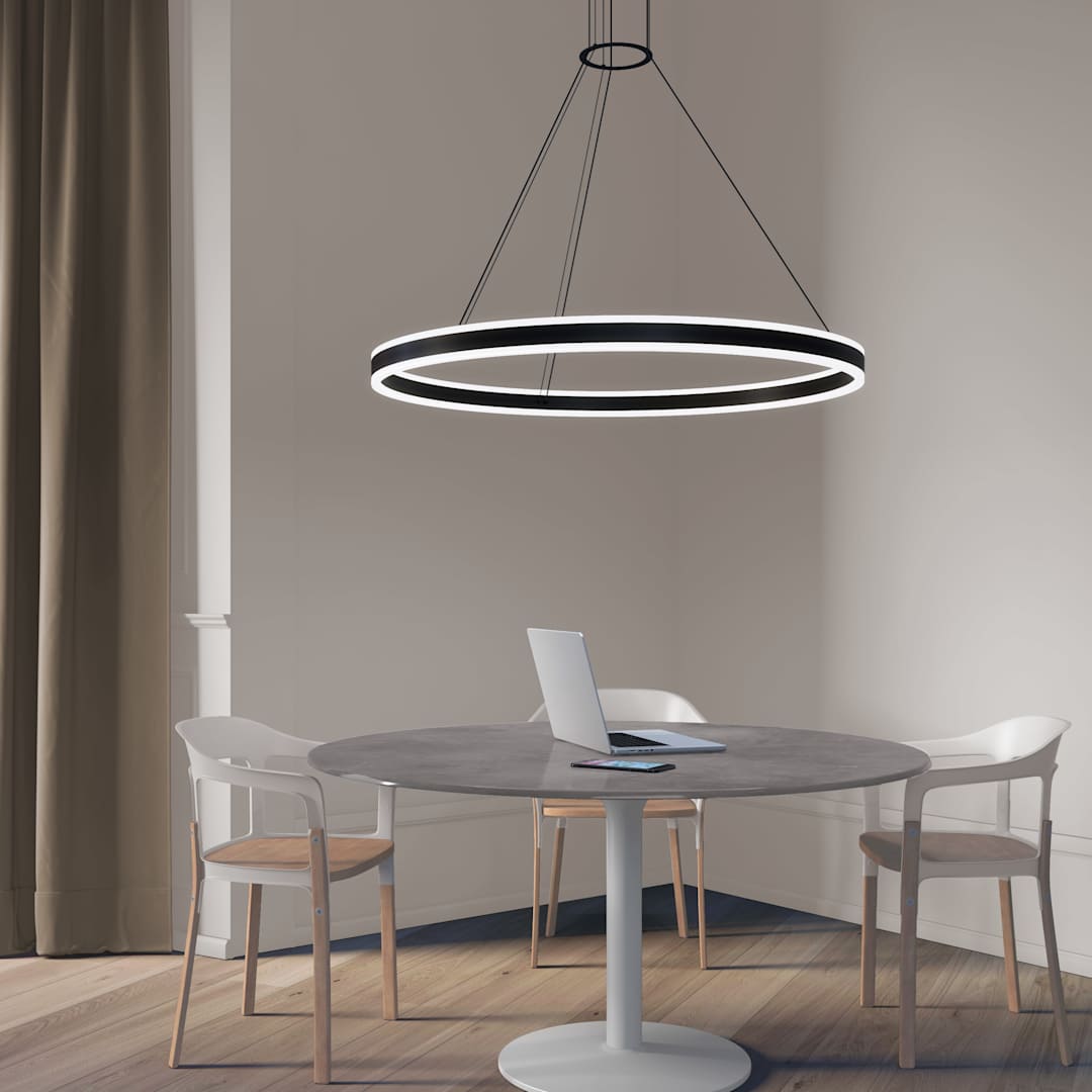 Double Corona 48" Wide Integrated LED Ring Chandelier with Acrylic Shades