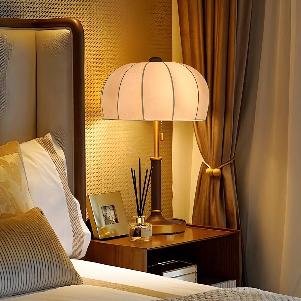 Retro Brass Dome Fabric Table Lamp Pull Chain Bedroom Lamp – Ceenwe