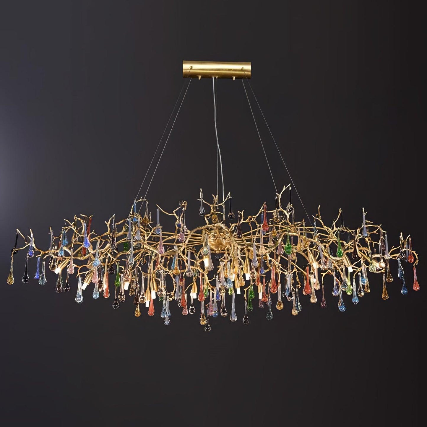 Colorful Raindrop Brass Branch Candelabrum Chandelier