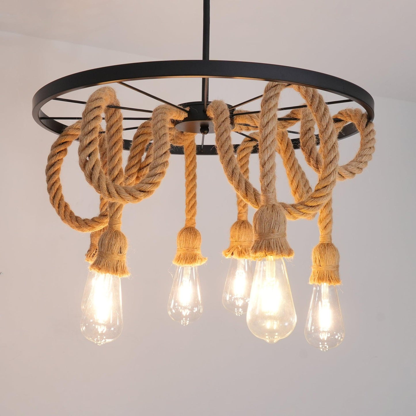 Hemp Rope Industrial Six Head Crown Chandelier