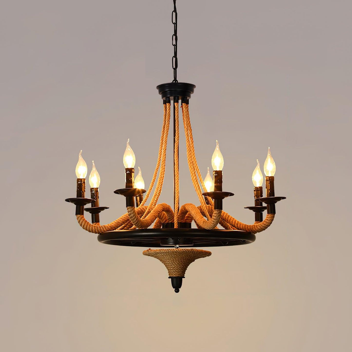 Hemp Rope Industrial Large Wheel Crown Chandelier