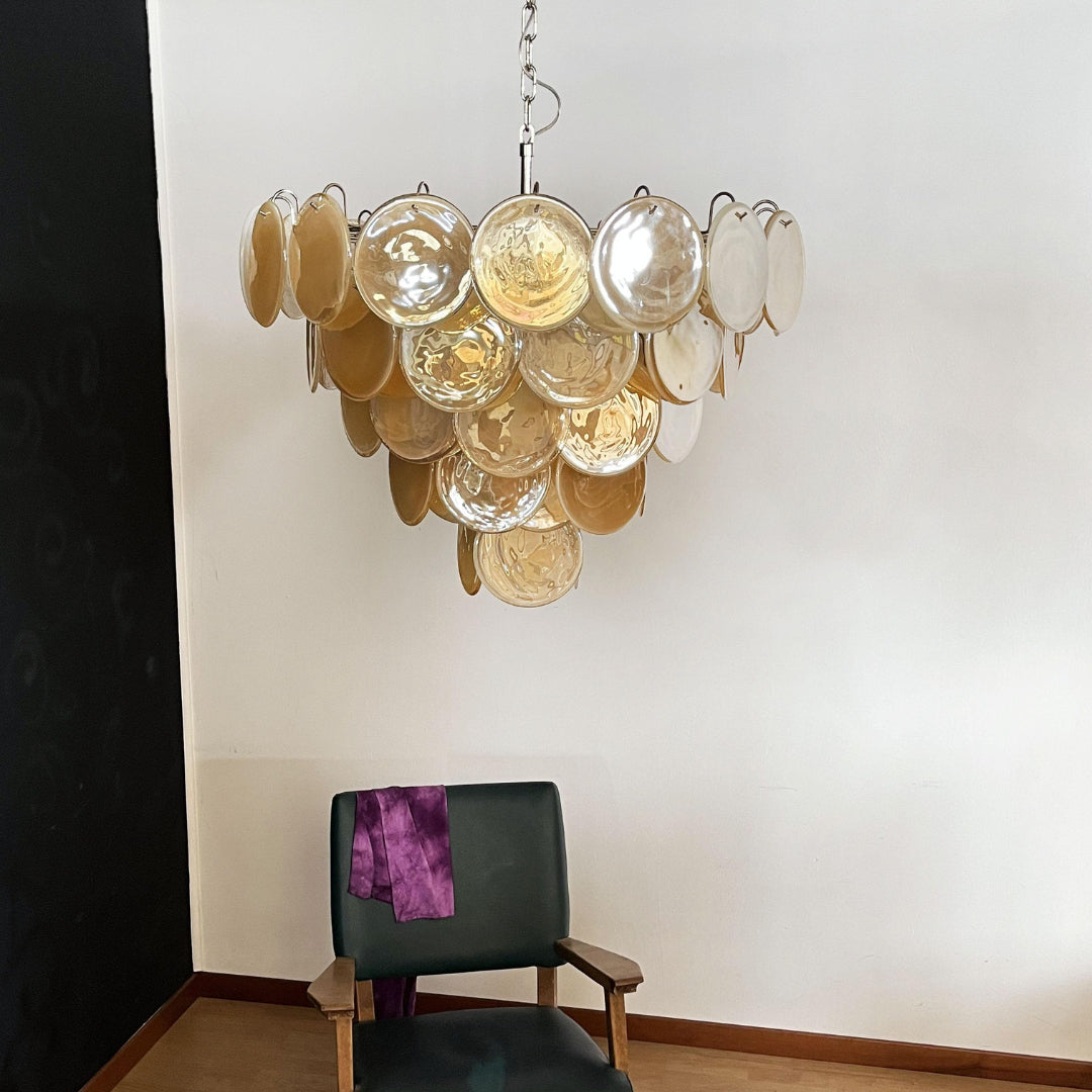 Orange Murano Disc Crown Chandelier