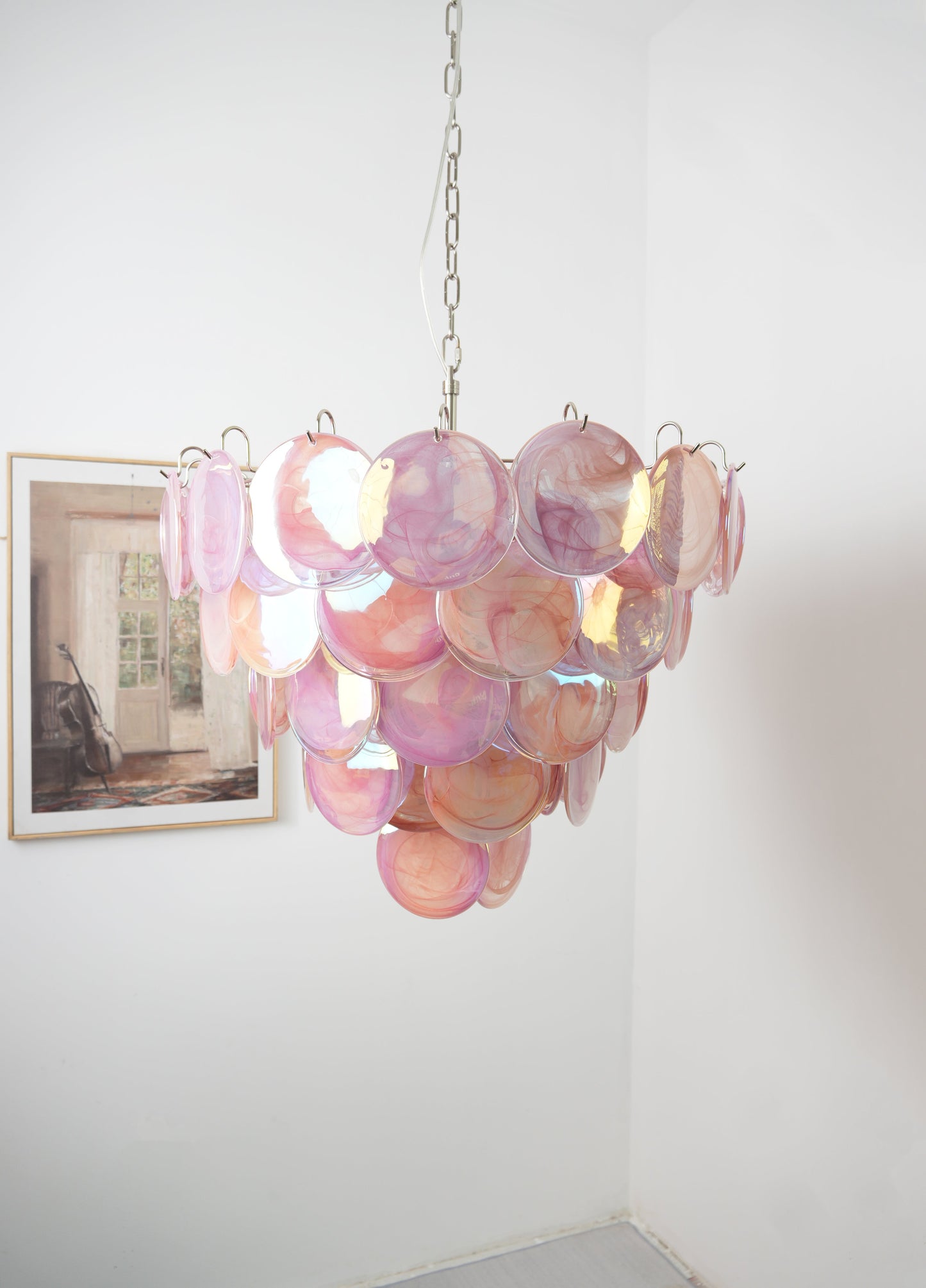 Pink Murano Disc Crown Chandelier