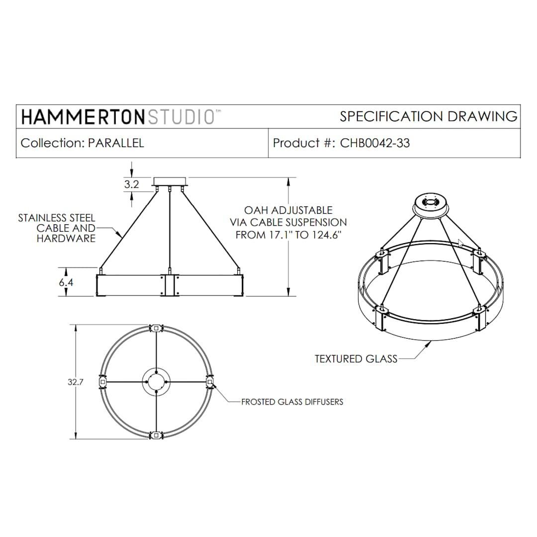Parallel 33" Wide Artisan Crafted LED Chandelier with Hand Textured Glass