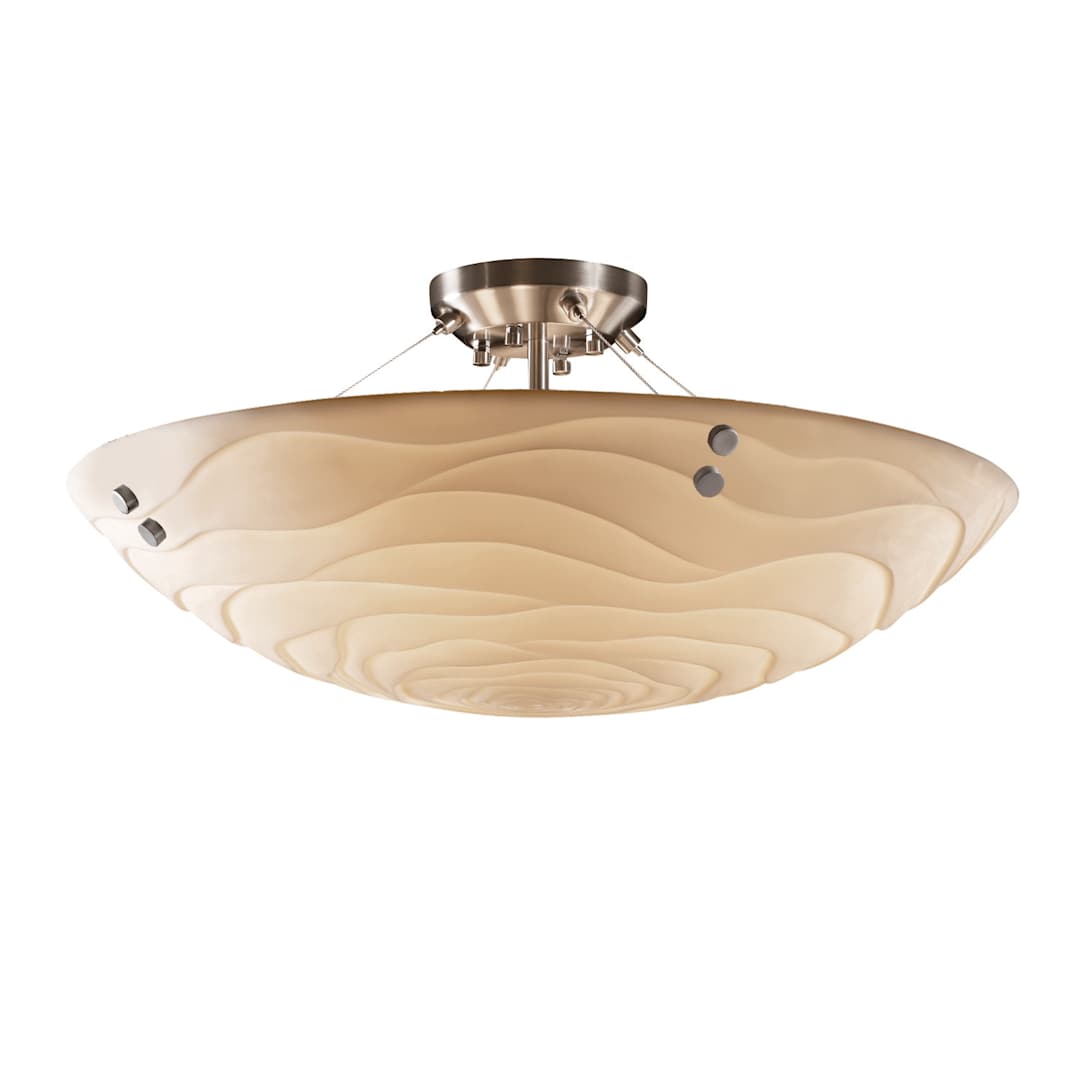 Porcelina 51" Wide LED Round Semi-Flush Bowl Ceiling Fixture with Waves Shade and Cylindrical Finials
