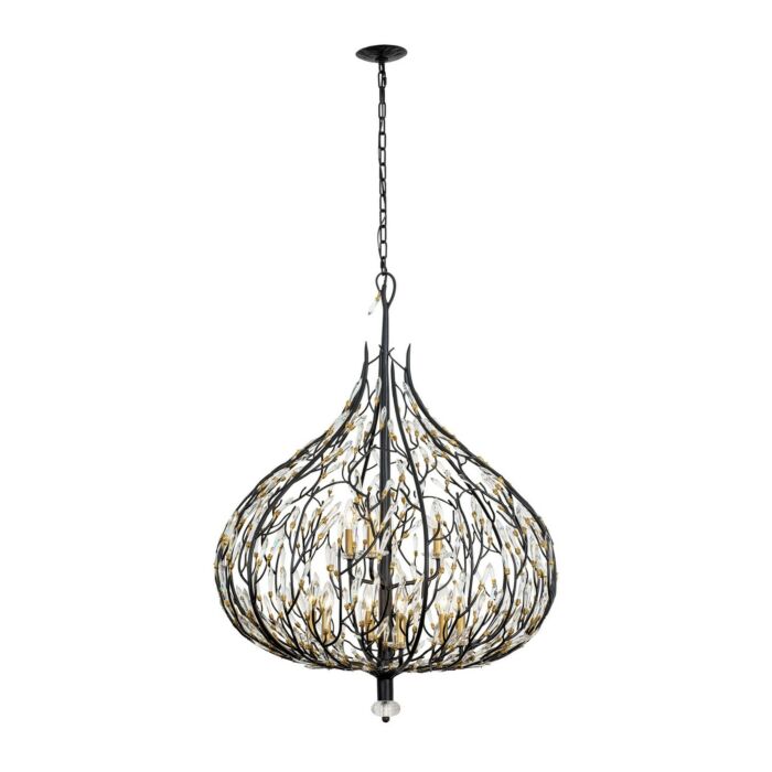 Bask 9-Light Pendant in Matte Black with French Gold