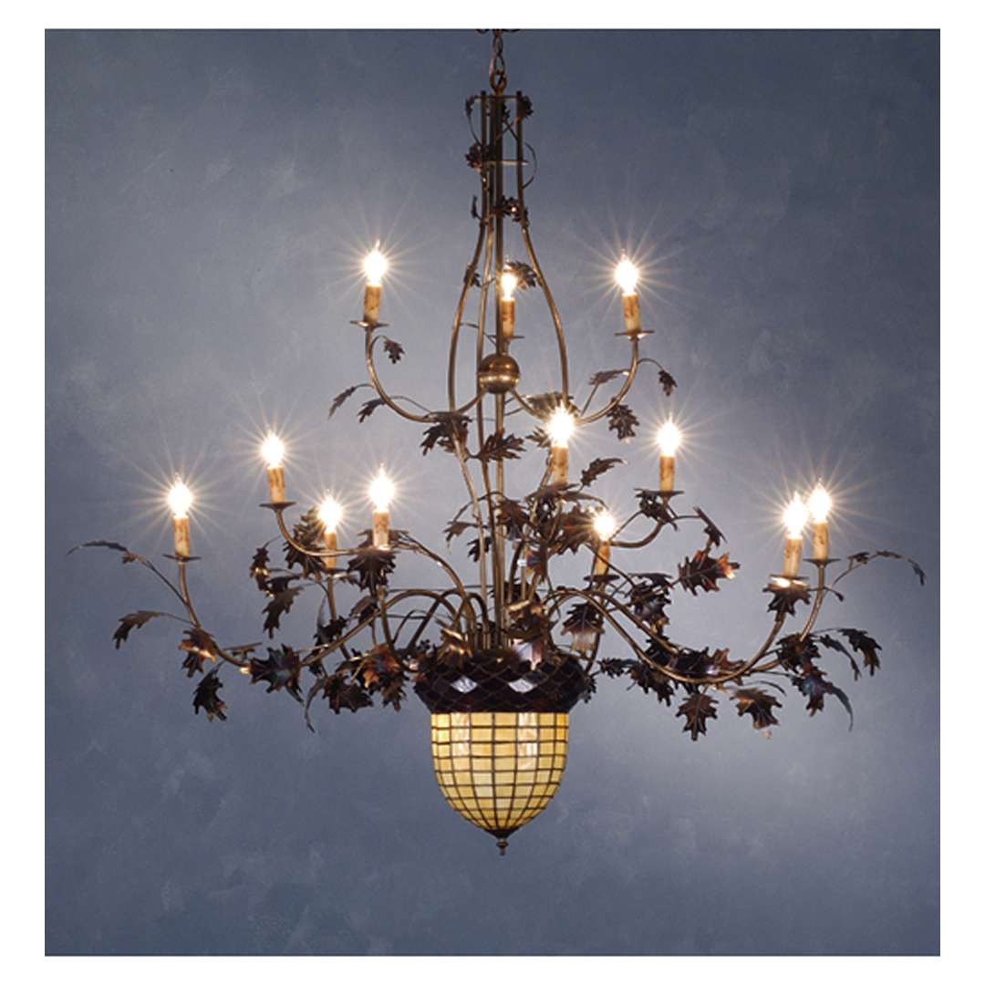 63" W Greenbriar Oak 12 Arm Chandelier