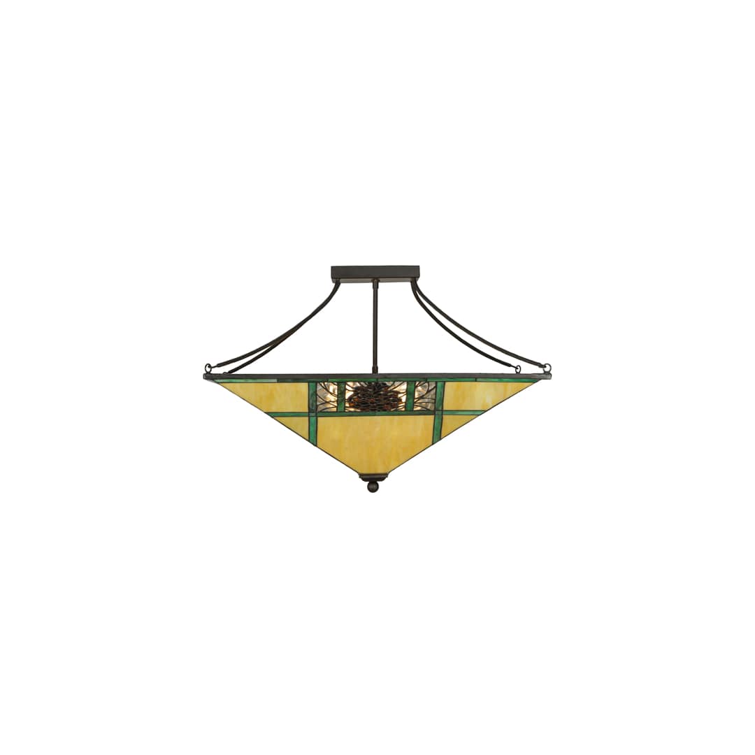 Pinecone Ridge 4 Light 37" Wide Semi-Flush Ceiling Fixture with Art Glass Shade - Oil Rubbed Bronze Finish