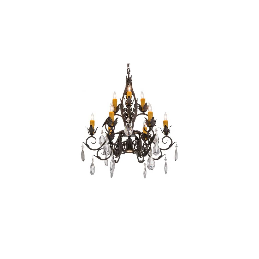 New Country French 9 Light 26" Wide Crystal Candle Style Chandelier