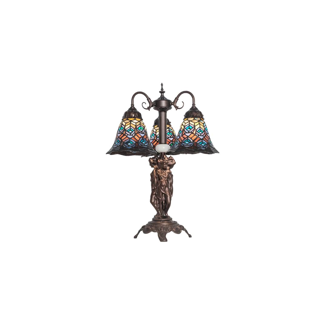 Tiffany Peacock Feather 3 Light 23" Tall Buffet Table Lamp