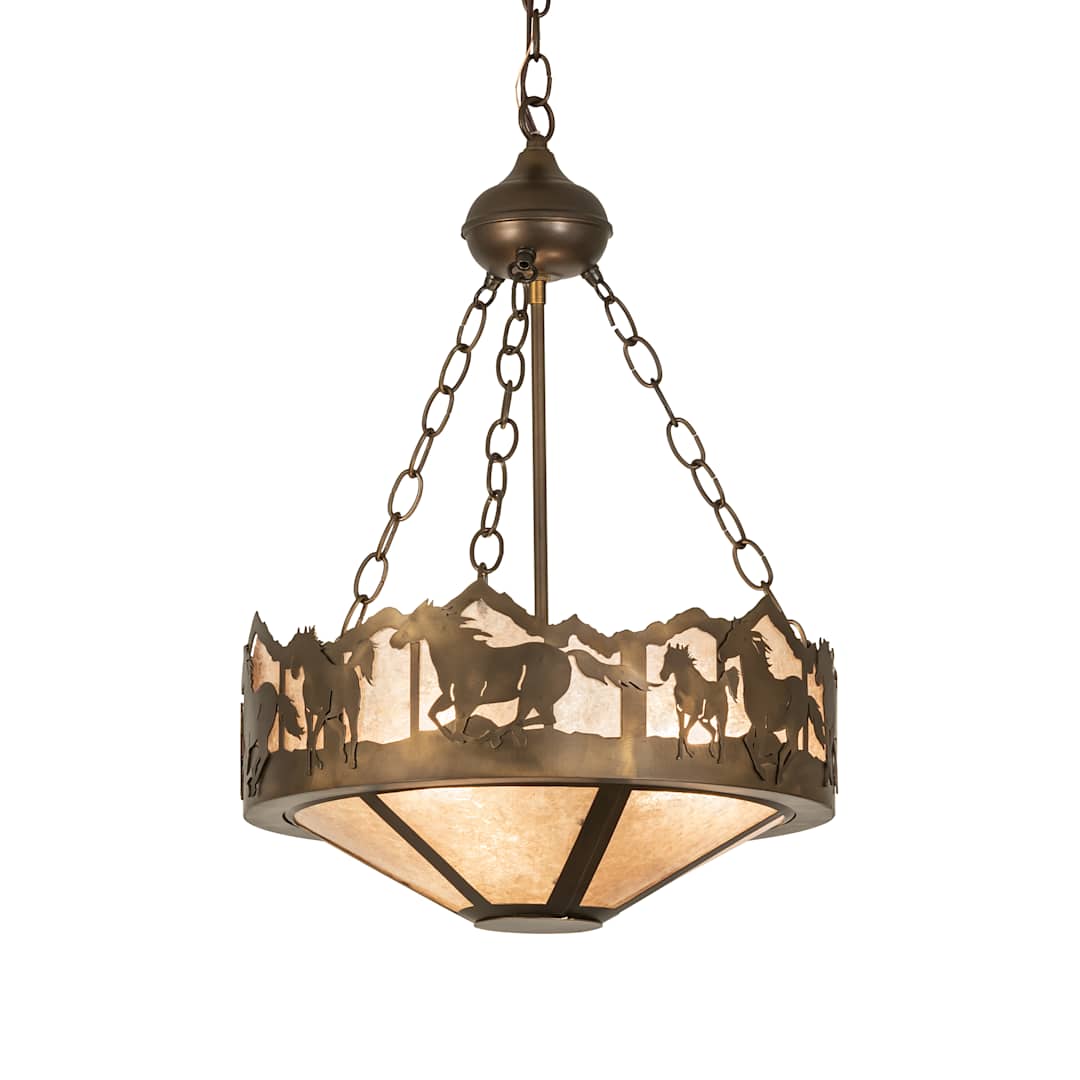 Running Horses 3 Light 16" Wide Pendant with Silver Mica Shade