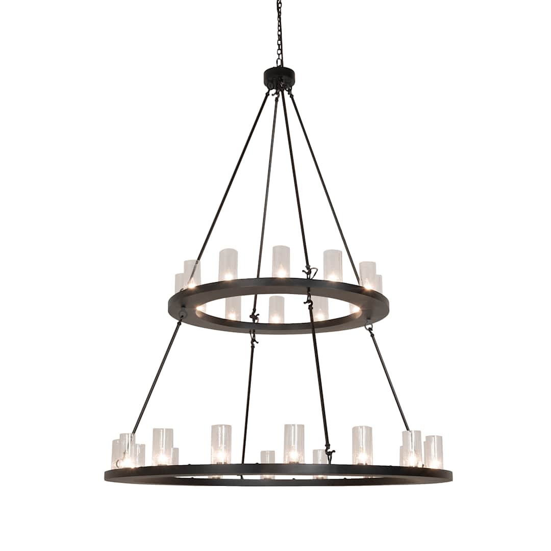 Loxley 28 Light 60" Wide Pillar Candle Ring Chandelier with Clear, Seedy Glass Shades