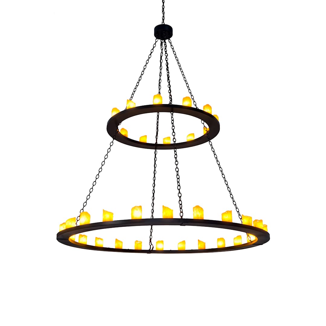 Loxley 36 Light 72" Wide Pillar Candle Chandelier with Yellow Acrylic Shade