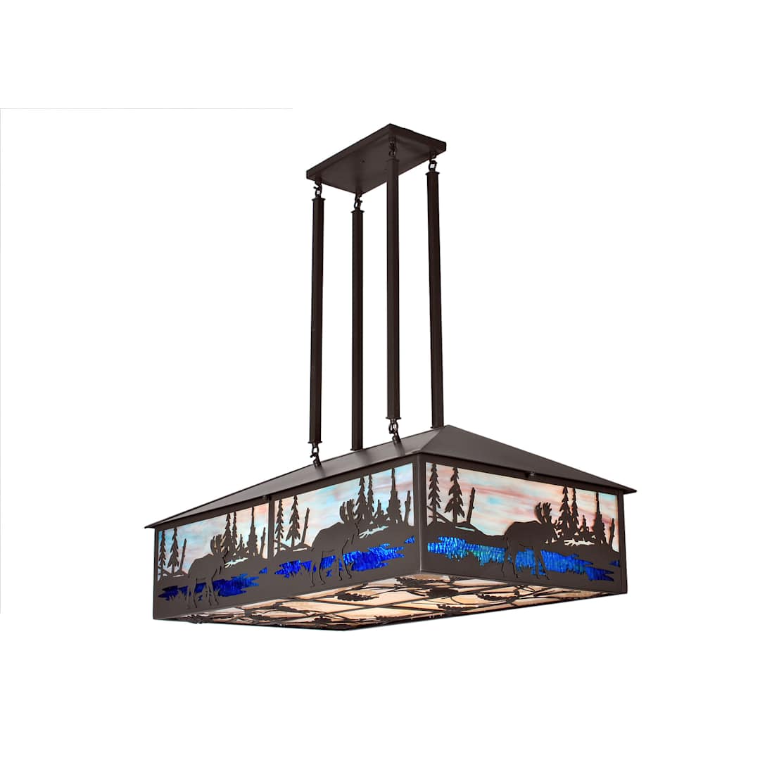 Moose at Lake 8 Light 36" Wide Billiard Chandelier with Multi-colored Glass Shade
