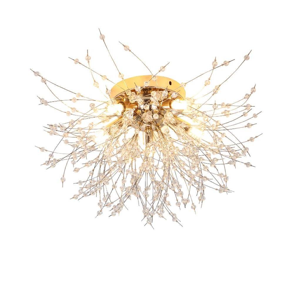 5-Light Unique Style Design Flush Mount Lighting Metal Crystal LED Living Room Ceiling Lights