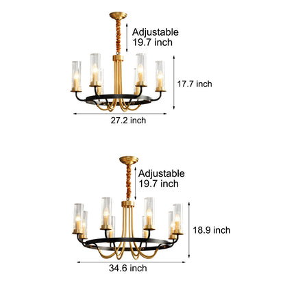 6/8-Light Candlelight Wagon Wheel Chandelier with Glass Shades