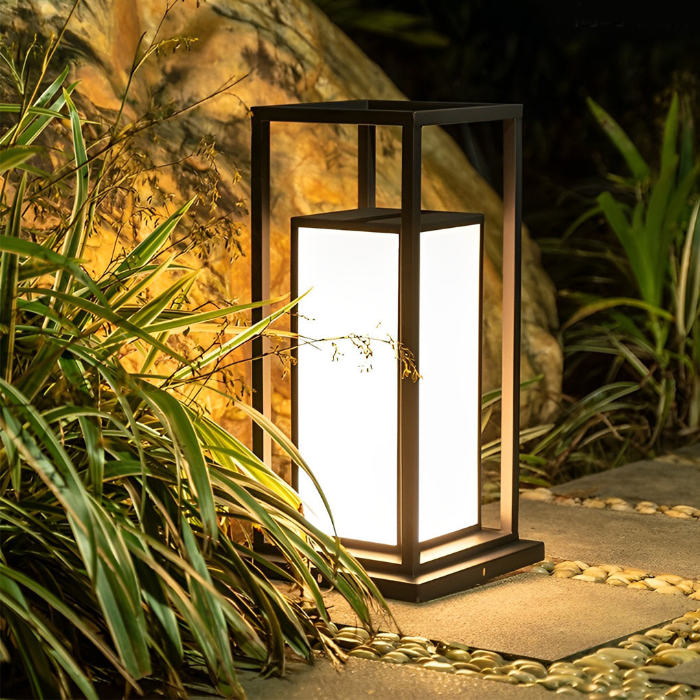 Outdoor Waterproof LED Black Modern Solar Fence Post Lights Pillar Lamp