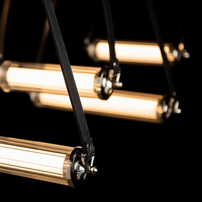 York Linear 5-Light LED Pendant Polished Nickel Accent Black Leather LED Clear Glass (ZM) in Black