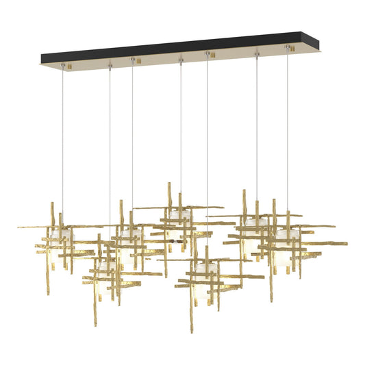 Tura 7-Light Frosted Glass Pendant 7-Light Cast Glass (YC) in Modern Brass