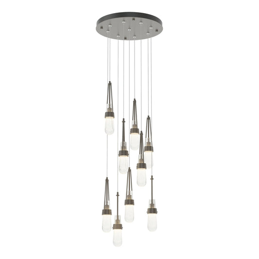 Link 9-Light Blown Glass Pendant 9-Light Clear Bubble Glass (YG) in Dark Smoke