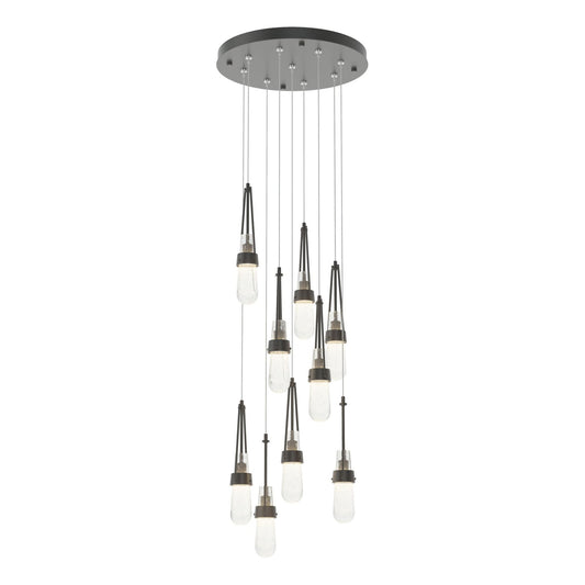 Link 9-Light Blown Glass Pendant 9-Light Clear Bubble Glass (YG) in Black