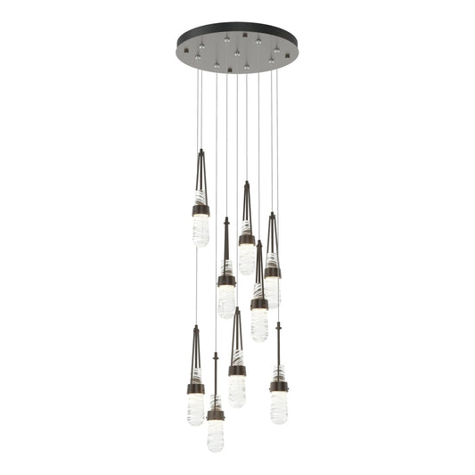Link 9-Light Blown Glass Pendant 9-Light Clear Glass with White Threading (YJ) in Oil Rubbed Bronze