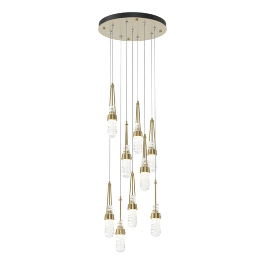 Link 9-Light Blown Glass Pendant 9-Light Clear Glass with White Threading (YJ) in Modern Brass