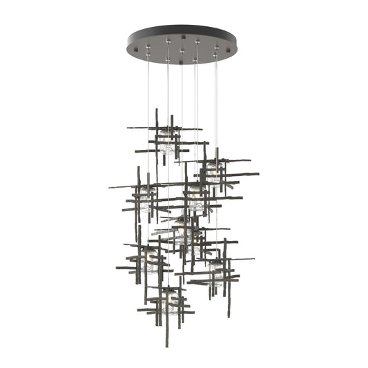 Tura 9-Light Seeded Glass Pendant 9-Light Seeded Clear Glass (II) in Dark Smoke