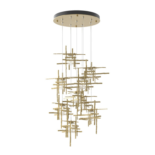 Tura 9-Light Seeded Glass Pendant 9-Light Seeded Clear Glass (II) in Modern Brass