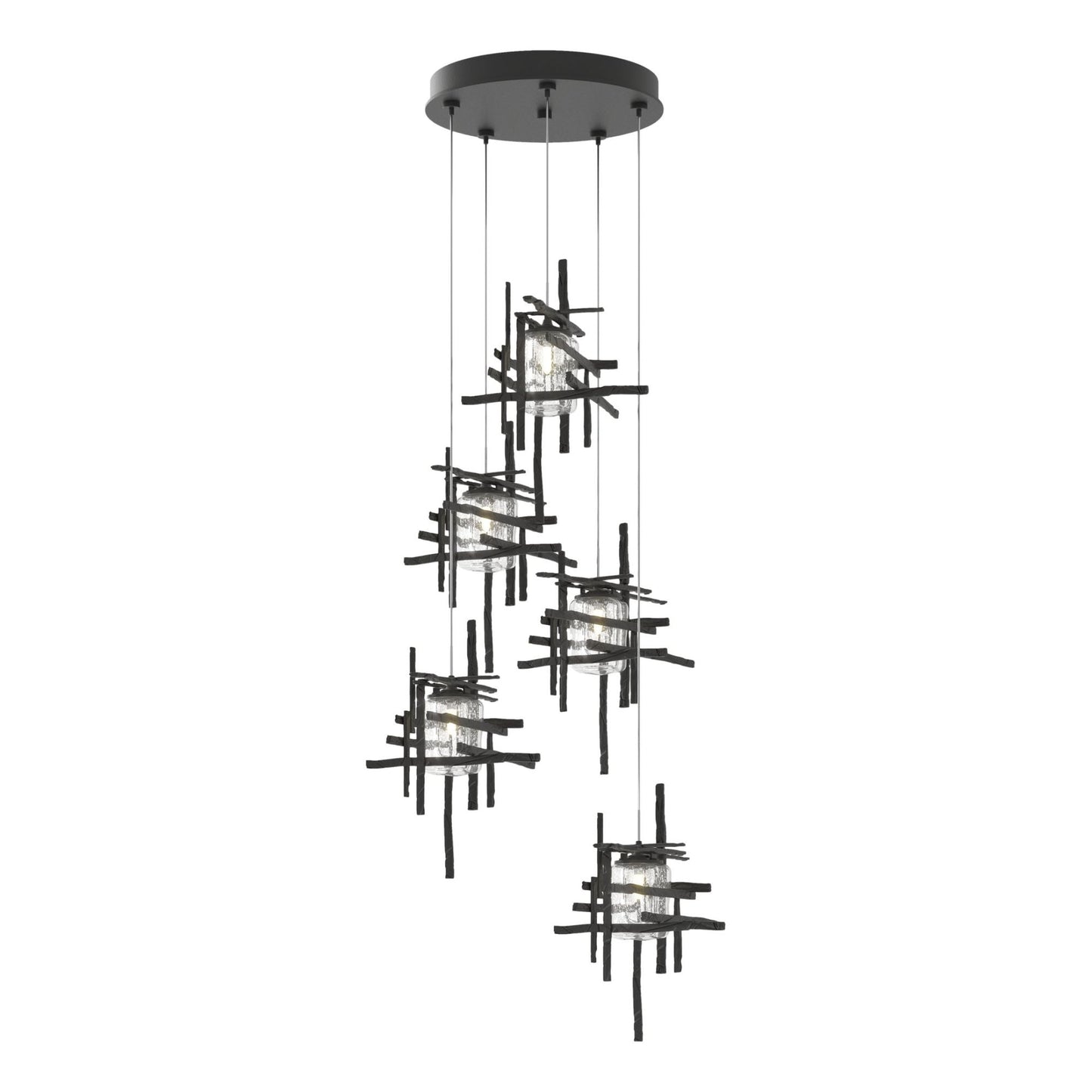 Tura 5-Light Seeded Glass Pendant 5-Light Seeded Clear Glass (II) in Black