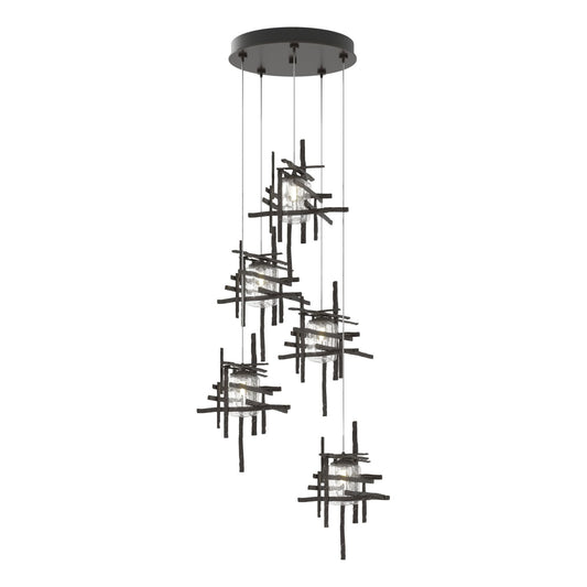 Tura 5-Light Seeded Glass Pendant 5-Light Seeded Clear Glass (II) in Oil Rubbed Bronze