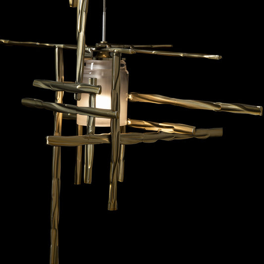 Tura 5-Light Frosted Glass Pendant 5-Light Cast Glass (YC) in Modern Brass