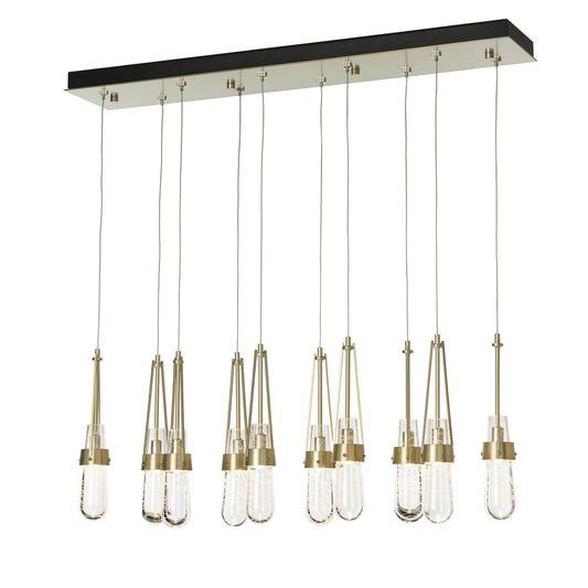 Link 10-Light Blown Glass Pendant 10-Light Clear Glass with White Threading (YJ) in Modern Brass