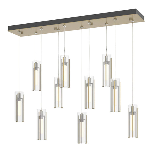 Exos Glass 10-Light Pendant 10-Light Clear Glass (ZM) in Modern Brass