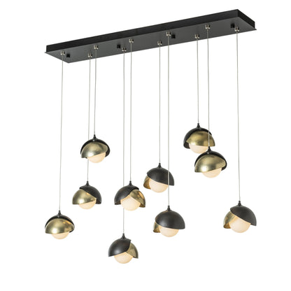 Brooklyn 10-Light Double Shade Pendant 10-Light Modern Brass Accent Opal Glass (GG) in Black