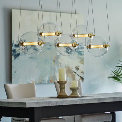 Otto Sphere 5 Light Pendant 10-Light Clear Glass with Stainless Steel Mesh Tube (YT) in Black with Brass Accents