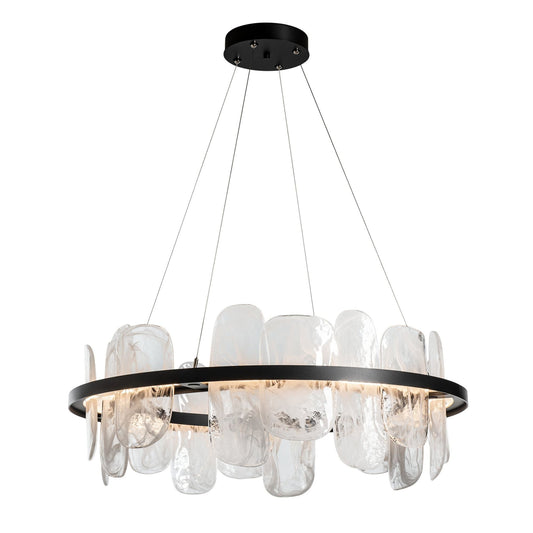 Vitre Circular LED Pendant LED White Swirl Glass (YR) in Black