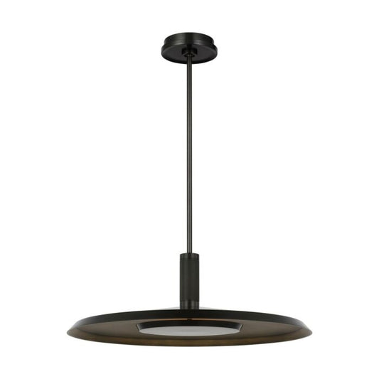Saucer 1-Light LED Pendant in Dark Bronze with Darkened Brass