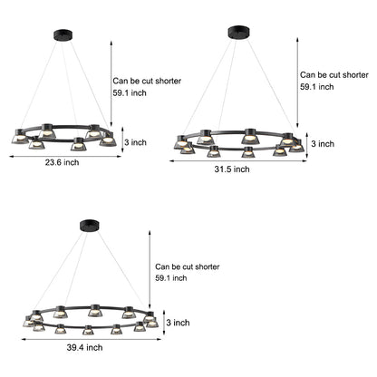 Ring LED Pendant with Smoke Gray Glass Shades