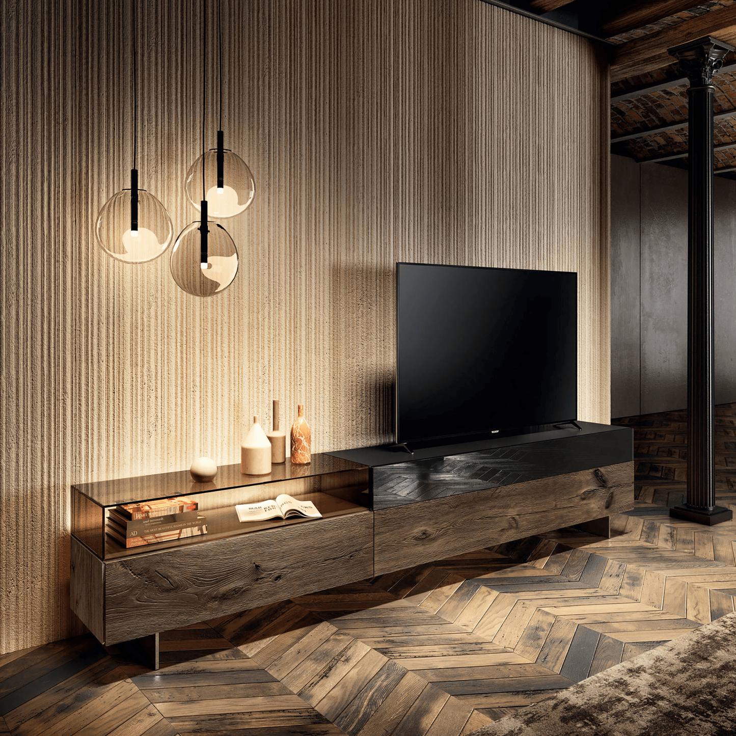 36e8 Glass TV Unit - Grey Wildwood