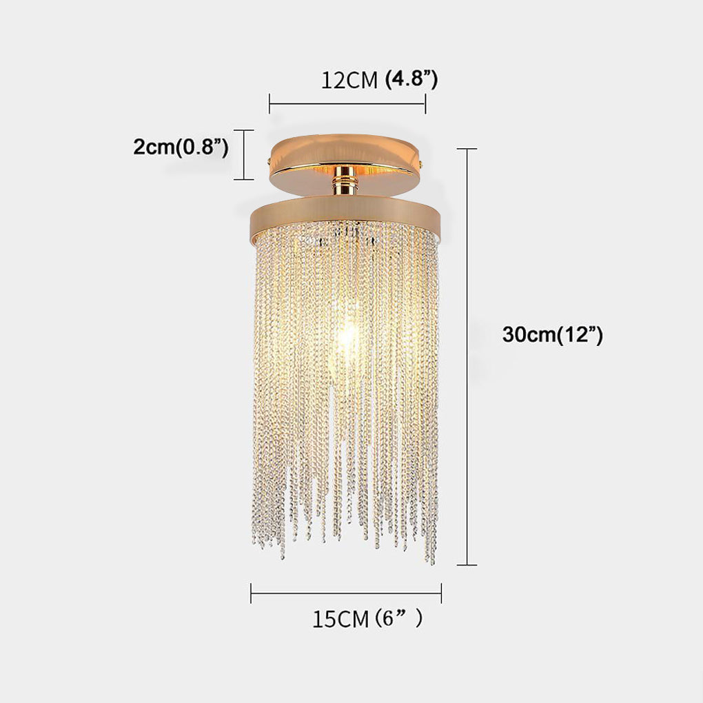 Metal LED Modern Farmhouse Semi Flush Mount Ceiling Light with Tassel Pendant Design