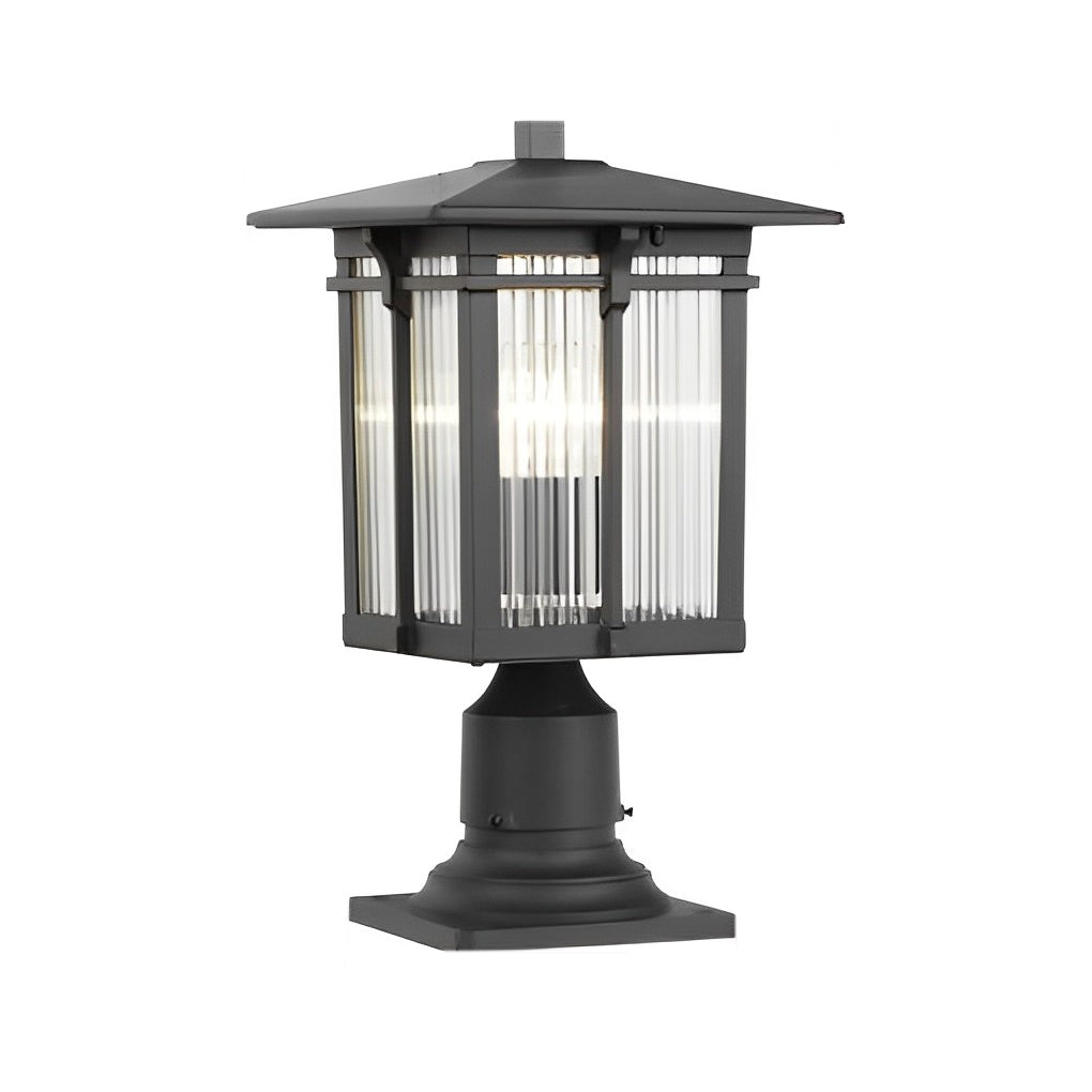 Striped Glass Shade LED Waterproof Black Modern Outdoor Post Lights