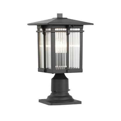 Striped Glass Shade LED Waterproof Black Modern Outdoor Post Lights