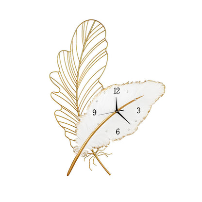 Resin Feather Wall Clock Silent Wall Painting LED Lights Art Decor