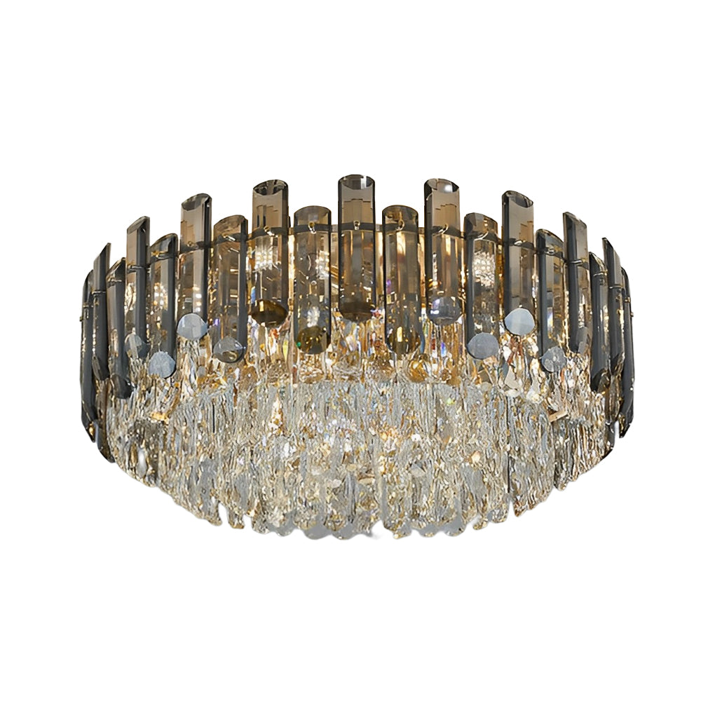 Round Metal Crystal Three Step Dimming Luxury Modern Ceiling Lights