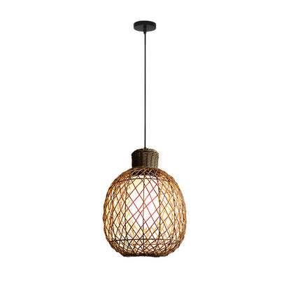 Outdoor Rattan Pendant Lights 10W Rustic Modern LED Ceiling Hanging Lantern Lights