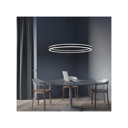 Double Corona 48" Wide Integrated LED Ring Chandelier with Acrylic Shades